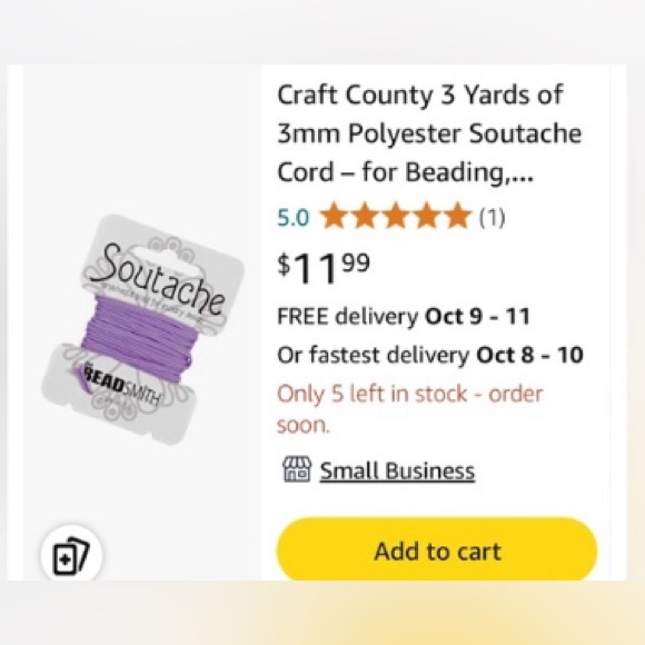 THREE Soutache ornamental braid for jewelry design, lilac, 3 yd, the beadsmith - Picture 2 of 5